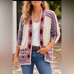 Lucky brand Western Rodeo Yellowstone Duster coatigan Aztec open from sweater M